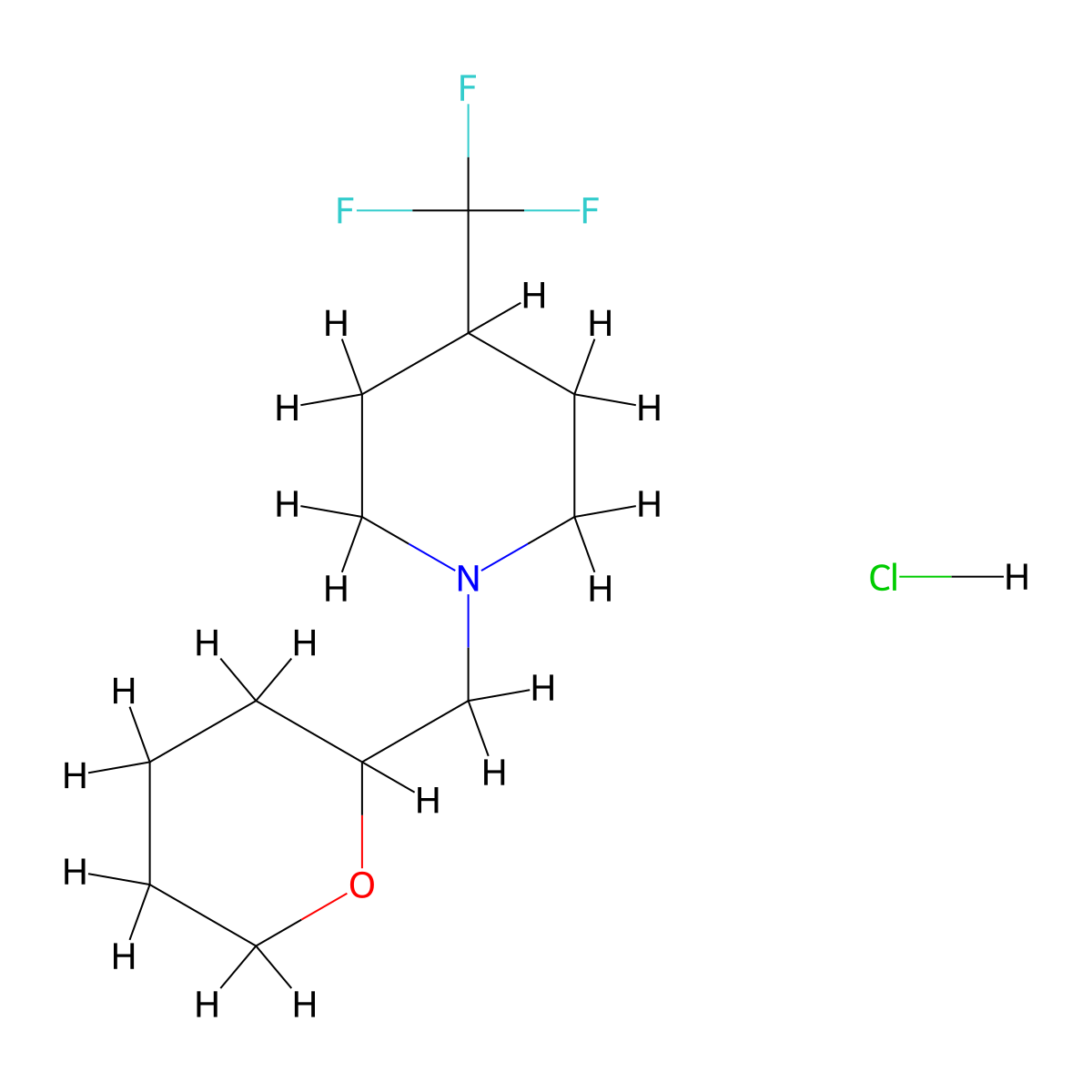 1-((tetrahydro-2H-pyran-2-yl)methyl)-4-(trifluoromethyl)piperidine hydrochloride molecular structure, CAS 2195881-47-9