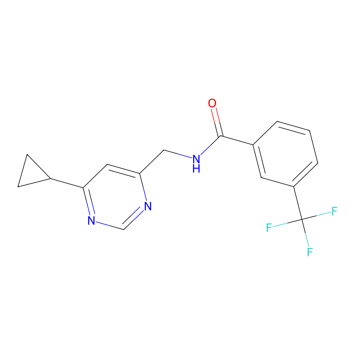 N-[(6-cyclopropylpyrimidin-4-yl)methyl]-3-(trifluoromethyl)benzamide molecular structure, CAS 2195881-50-4