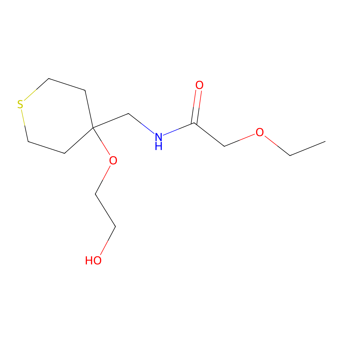 2-ethoxy-N-{[4-(2-hydroxyethoxy)thian-4-yl]methyl}acetamide molecular structure, CAS 2195881-56-0