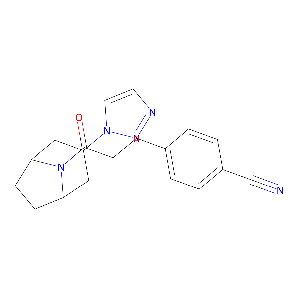 4-{3-oxo-3-[3-(1H-1,2,3-triazol-1-yl)-8-azabicyclo[3.2.1]octan-8-yl]propyl}benzonitrile molecular structure, CAS 2195881-87-7