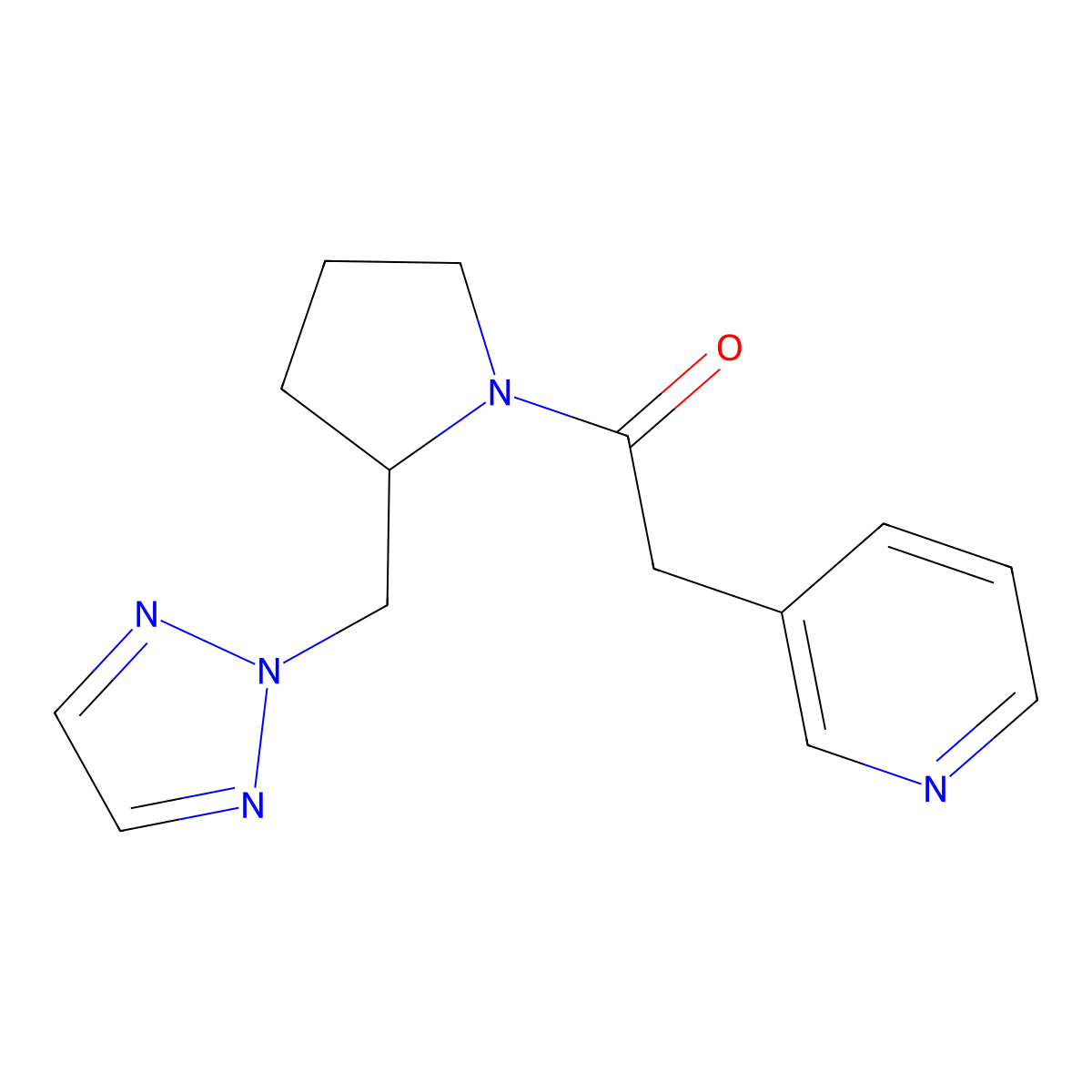 2-(pyridin-3-yl)-1-{2-[(2H-1,2,3-triazol-2-yl)methyl]pyrrolidin-1-yl}ethan-1-one molecular structure, CAS 2195881-97-9