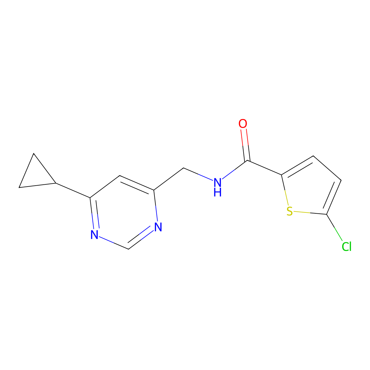 5-chloro-N-[(6-cyclopropylpyrimidin-4-yl)methyl]thiophene-2-carboxamide molecular structure, CAS 2195882-64-3