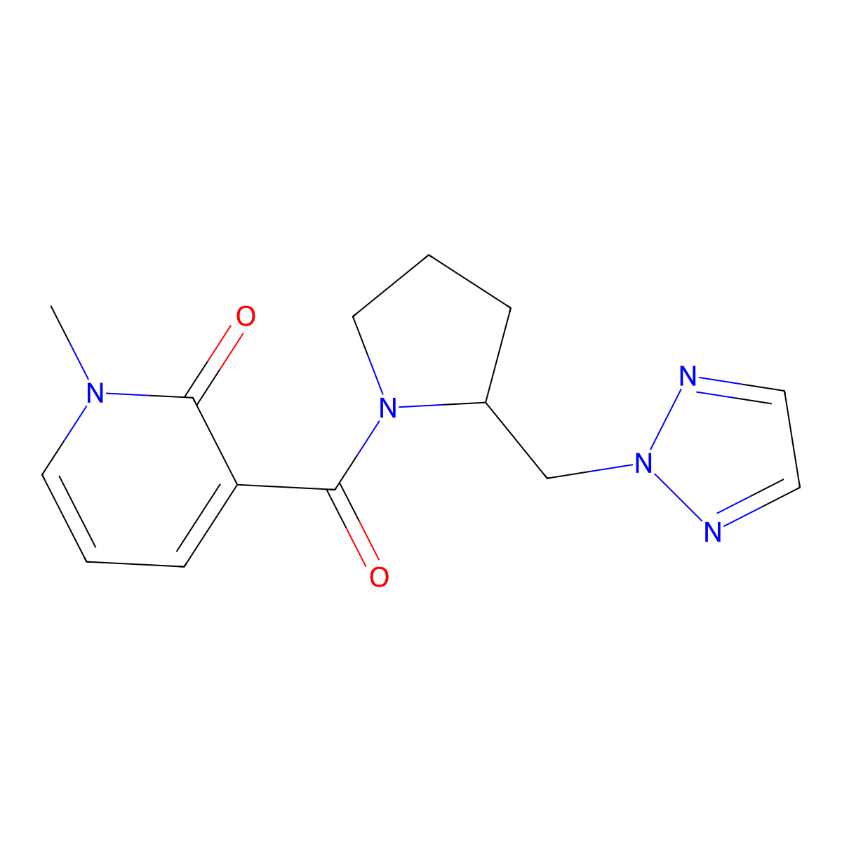 1-methyl-3-{2-[(2H-1,2,3-triazol-2-yl)methyl]pyrrolidine-1-carbonyl}-1,2-dihydropyridin-2-one molecular structure, CAS 2195936-51-5