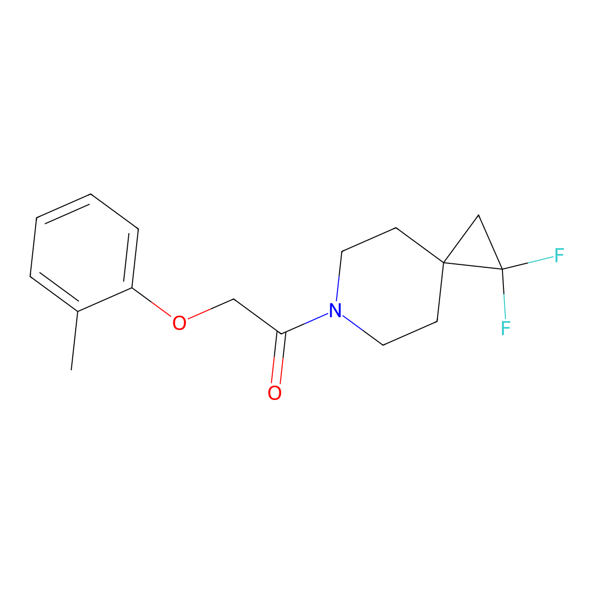 1-{1,1-Difluoro-6-azaspiro[2.5]octan-6-yl}-2-(2-methylphenoxy)ethan-1-one molecular structure, CAS 2195936-77-5