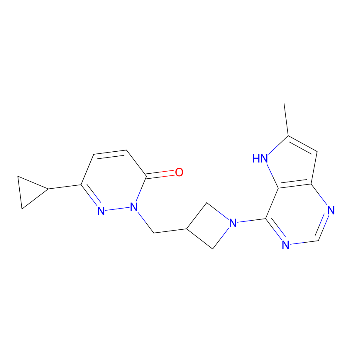 6-cyclopropyl-2-[(1-{6-methyl-5H-pyrrolo[3,2-d]pyrimidin-4-yl}azetidin-3-yl)methyl]-2,3-dihydropyridazin-3-one molecular structure, CAS 2195936-85-5