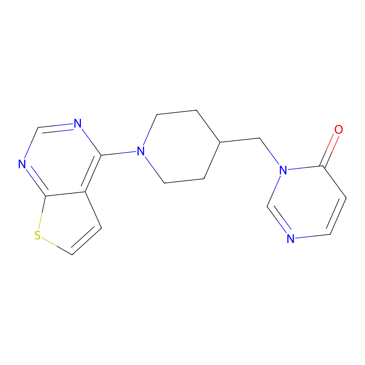 3-[(1-{Thieno[2,3-d]pyrimidin-4-yl}piperidin-4-yl)methyl]-3,4-dihydropyrimidin-4-one molecular structure, CAS 2195939-22-9