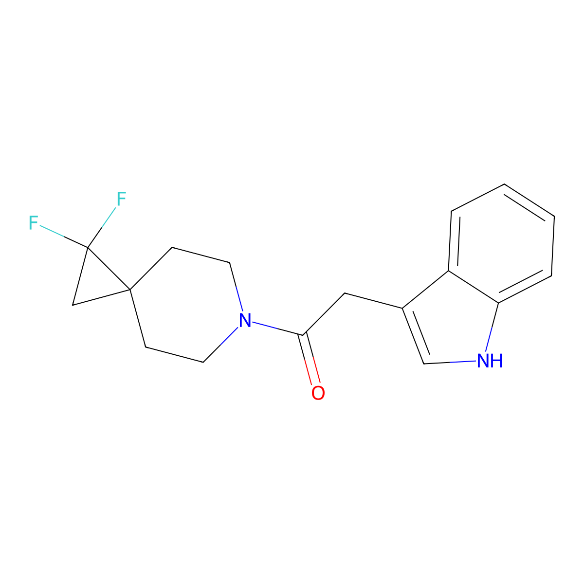1-(1,1-difluoro-6-azaspiro[2.5]octan-6-yl)-2-(1H-indol-3-yl)ethan-1-one molecular structure, CAS 2195939-50-3