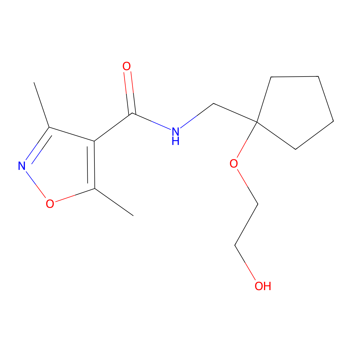 N-((1-(2-hydroxyethoxy)cyclopentyl)methyl)-3,5-dimethylisoxazole-4-carboxamide molecular structure, CAS 2195939-63-8
