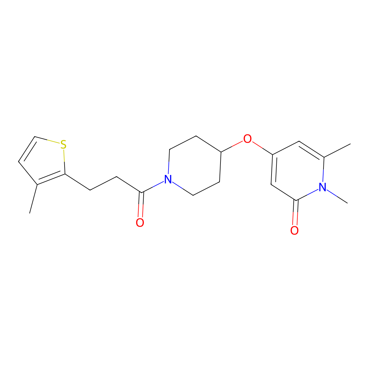1,6-dimethyl-4-((1-(3-(3-methylthiophen-2-yl)propanoyl)piperidin-4-yl)oxy)pyridin-2(1H)-one molecular structure, CAS 2195940-40-8