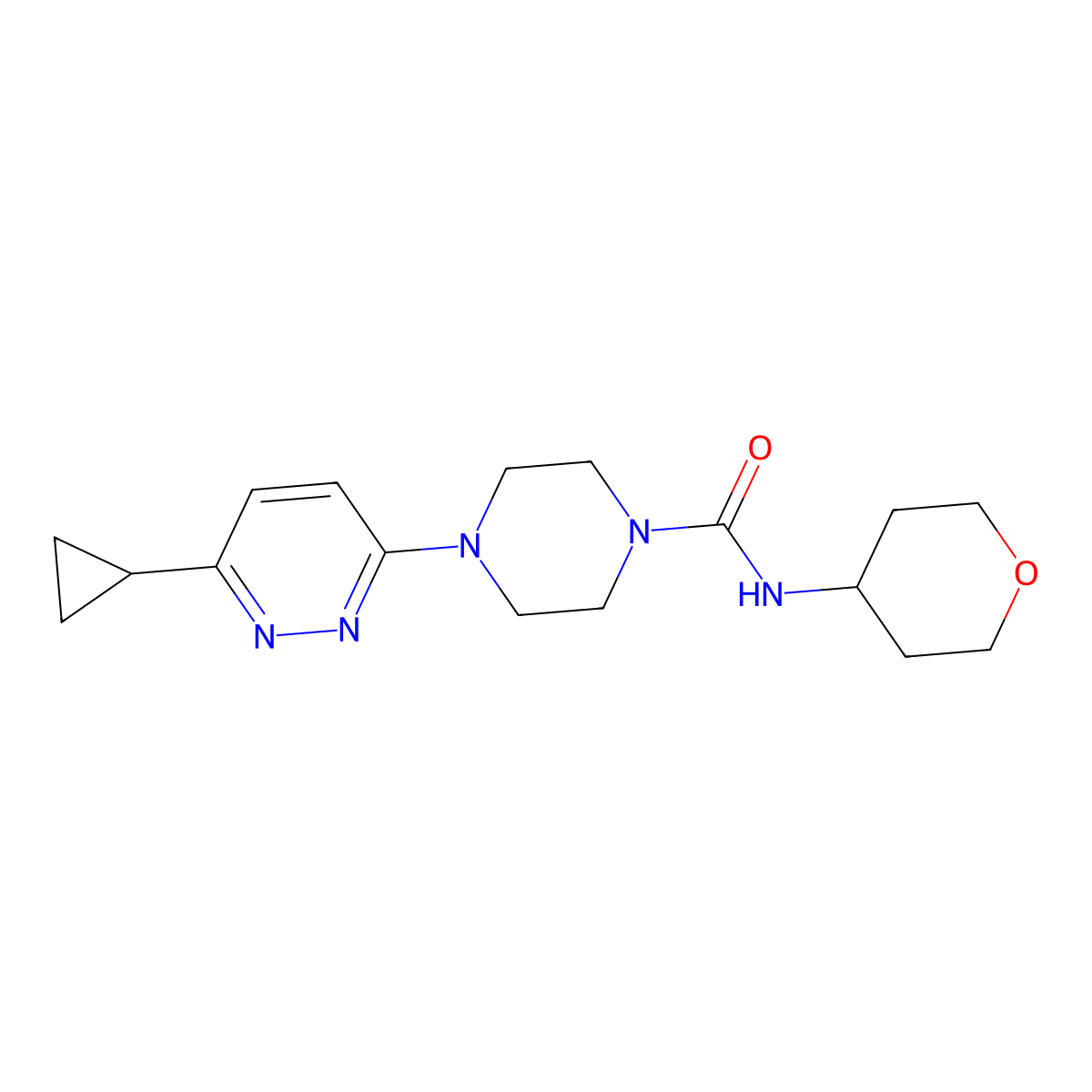 4-(6-cyclopropylpyridazin-3-yl)-N-(oxan-4-yl)piperazine-1-carboxamide molecular structure, CAS 2195941-42-3