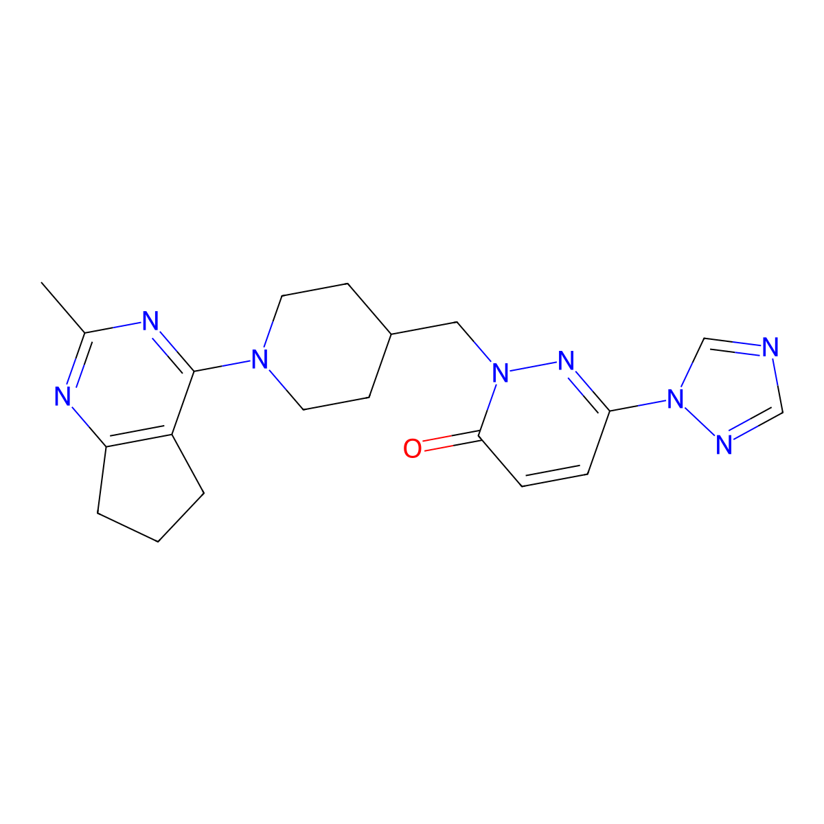 2-[(1-{2-methyl-5H,6H,7H-cyclopenta[d]pyrimidin-4-yl}piperidin-4-yl)methyl]-6-(1H-1,2,4-triazol-1-yl)-2,3-dihydropyridazin-3-one molecular structure, CAS 2195941-56-9