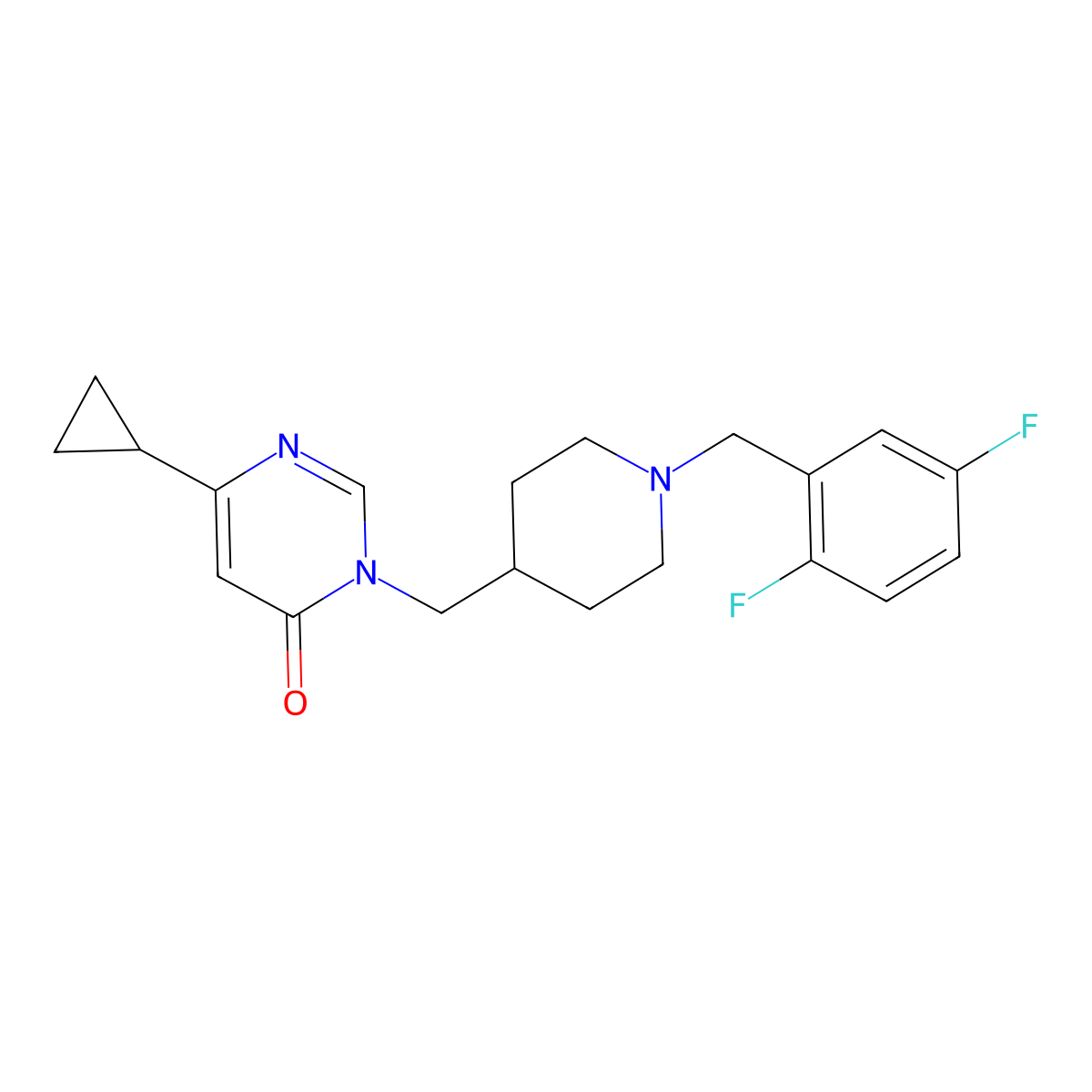 6-Cyclopropyl-3-({1-[(2,5-difluorophenyl)methyl]piperidin-4-yl}methyl)-3,4-dihydropyrimidin-4-one molecular structure, CAS 2195941-66-1