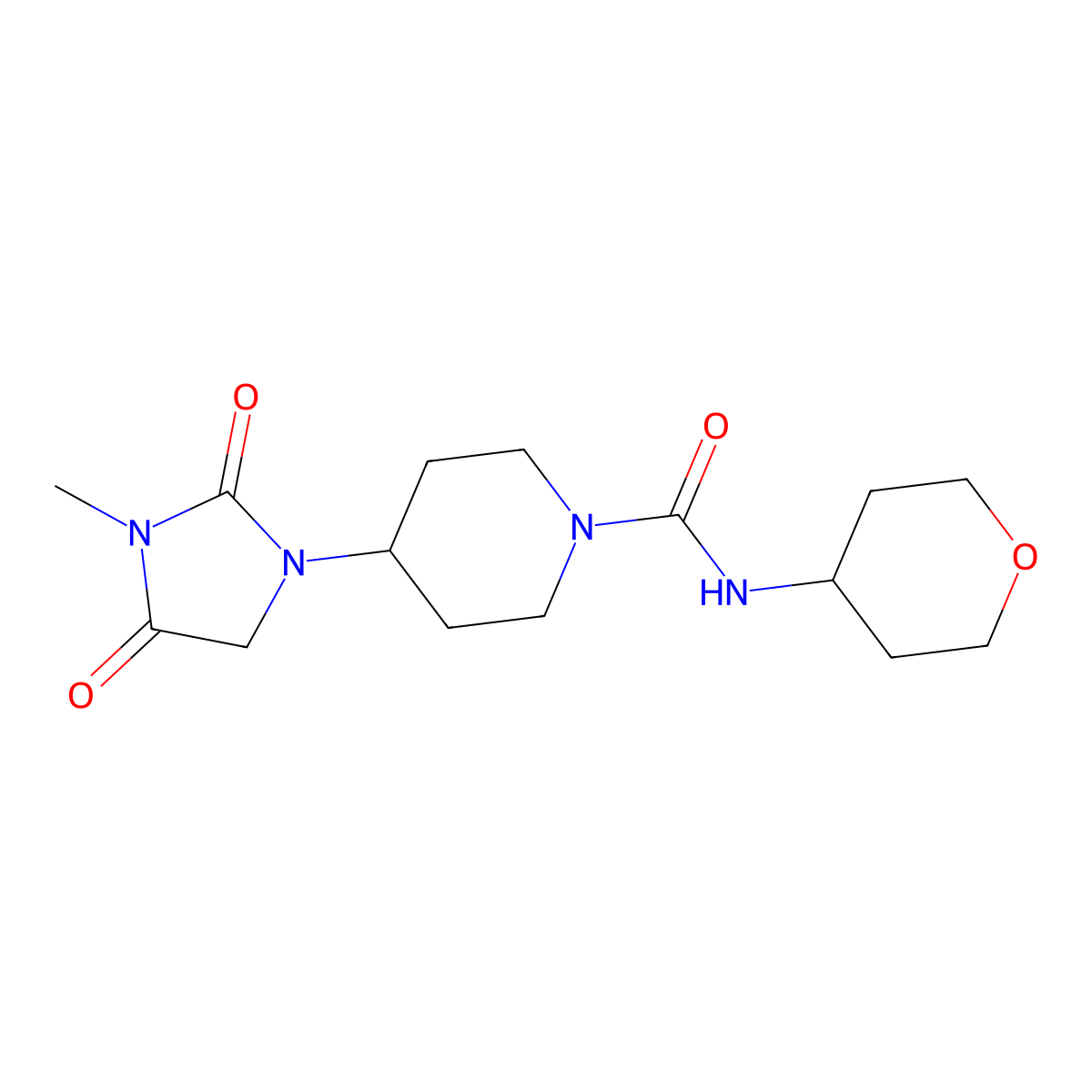 4-(3-methyl-2,4-dioxoimidazolidin-1-yl)-N-(oxan-4-yl)piperidine-1-carboxamide molecular structure, CAS 2195941-84-3