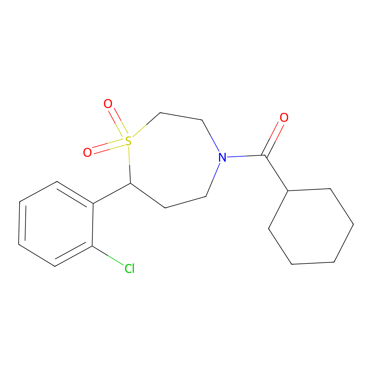 7-(2-Chlorophenyl)-4-cyclohexanecarbonyl-1lambda6,4-thiazepane-1,1-dione molecular structure, CAS 2195942-06-2