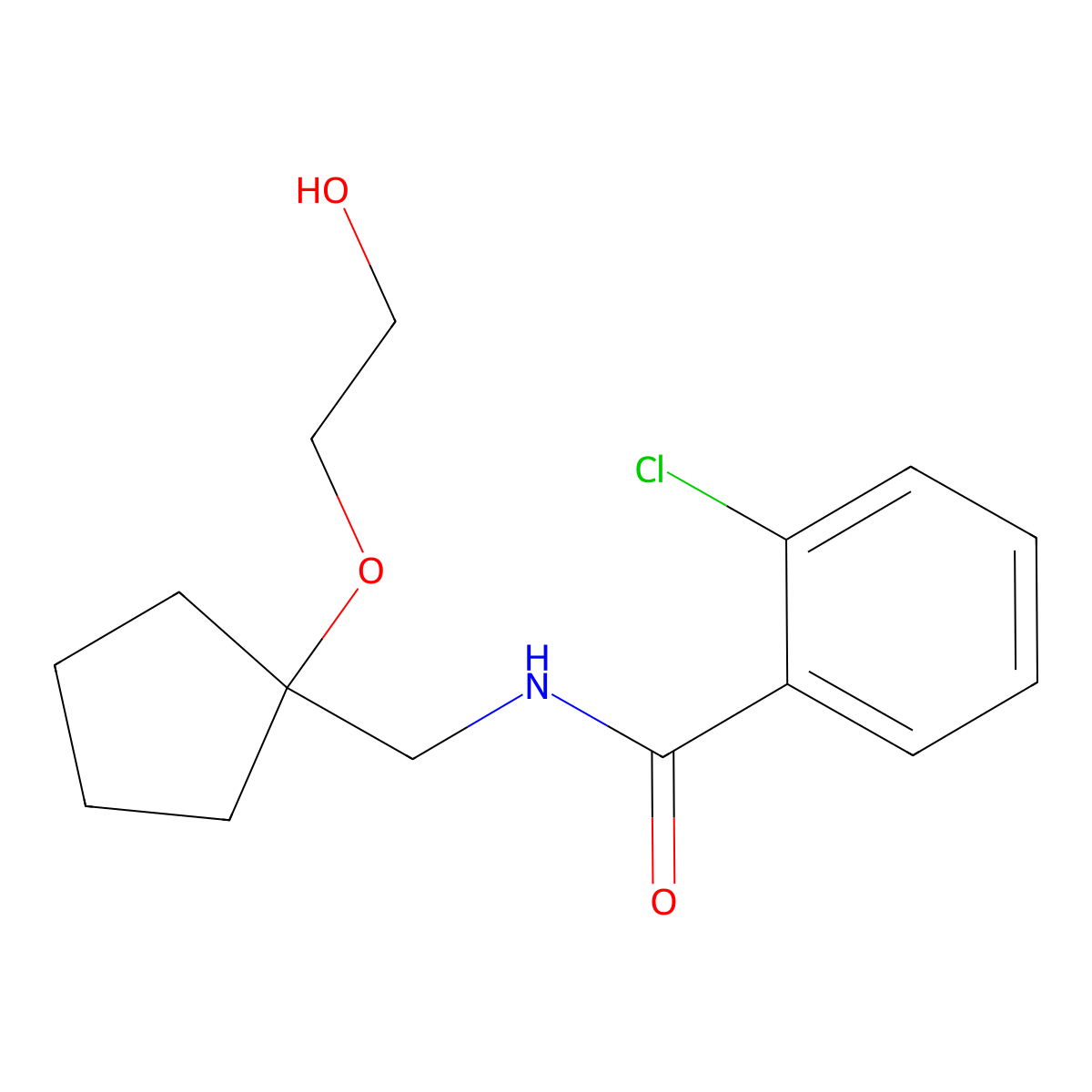2-chloro-N-((1-(2-hydroxyethoxy)cyclopentyl)methyl)benzamide molecular structure, CAS 2195942-15-3