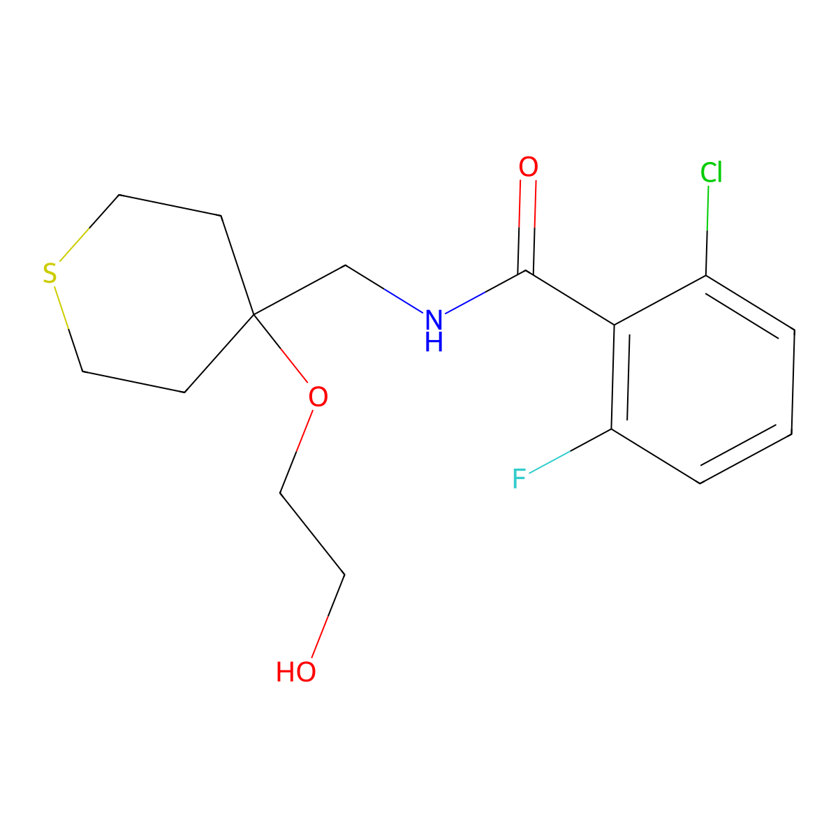 2-chloro-6-fluoro-N-{[4-(2-hydroxyethoxy)thian-4-yl]methyl}benzamide molecular structure, CAS 2195942-21-1