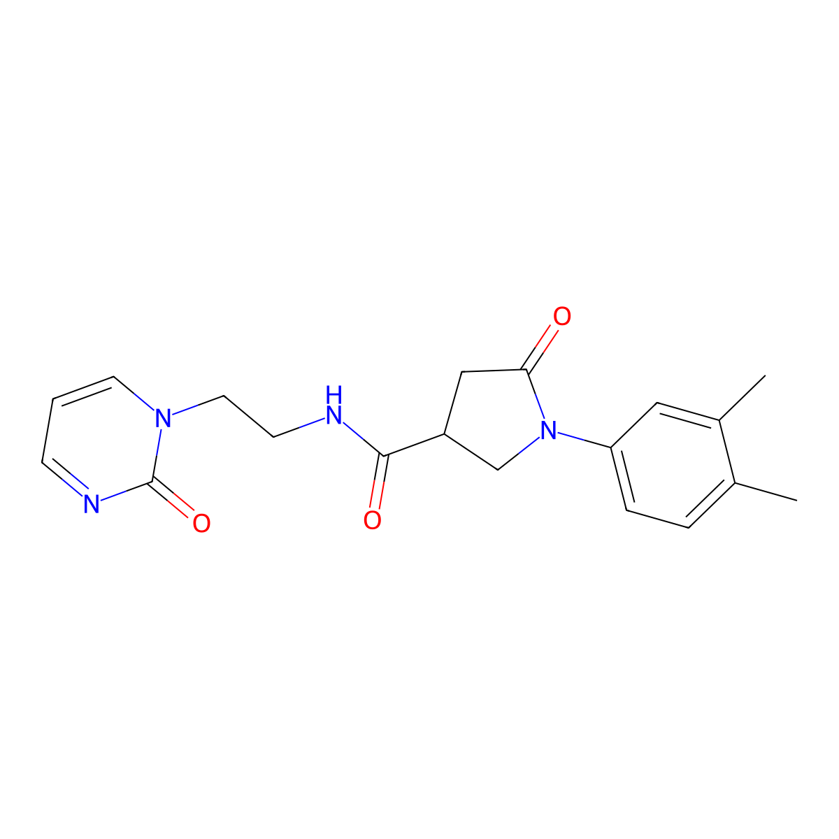 1-(3,4-dimethylphenyl)-5-oxo-N-[2-(2-oxo-1,2-dihydropyrimidin-1-yl)ethyl]pyrrolidine-3-carboxamide molecular structure, CAS 2195942-45-9