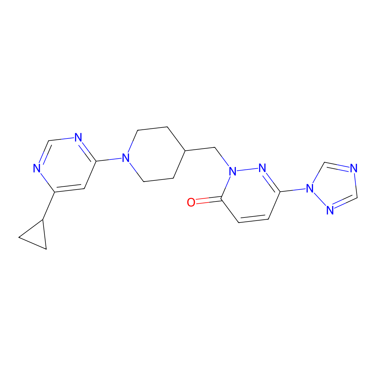 2-{[1-(6-cyclopropylpyrimidin-4-yl)piperidin-4-yl]methyl}-6-(1H-1,2,4-triazol-1-yl)-2,3-dihydropyridazin-3-one molecular structure, CAS 2195942-54-0