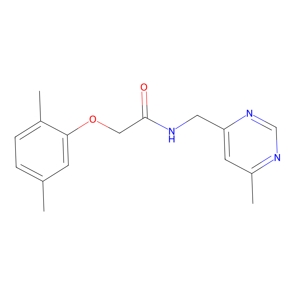 2-(2,5-dimethylphenoxy)-N-[(6-methylpyrimidin-4-yl)methyl]acetamide molecular structure, CAS 2195951-11-0