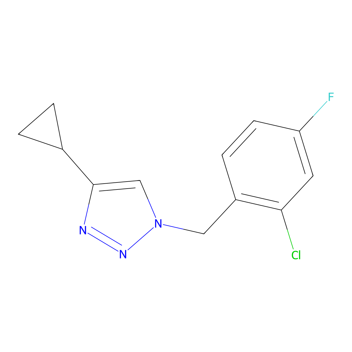 1-[(2-chloro-4-fluorophenyl)methyl]-4-cyclopropyl-1H-1,2,3-triazole molecular structure, CAS 2195951-15-4