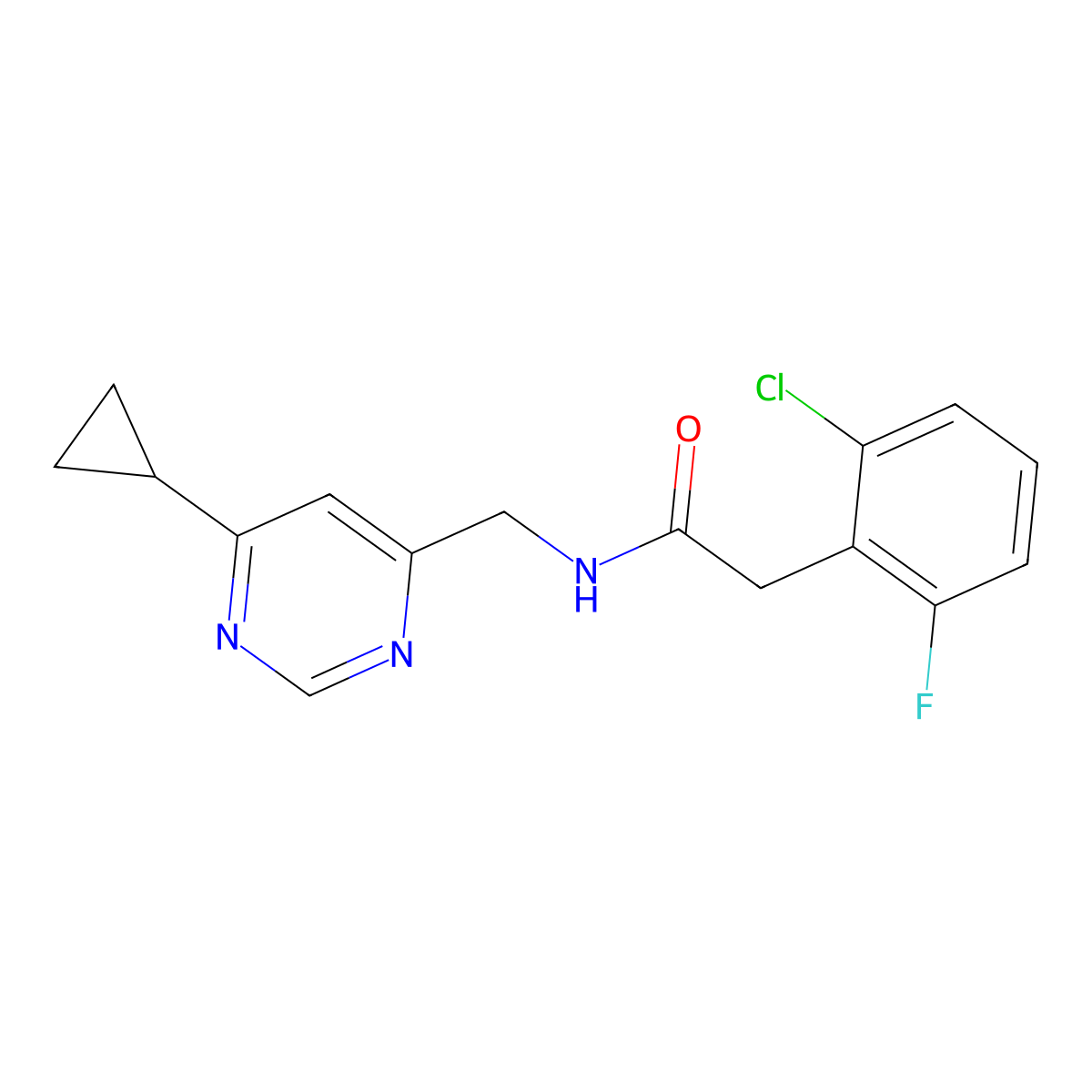 2-(2-chloro-6-fluorophenyl)-N-[(6-cyclopropylpyrimidin-4-yl)methyl]acetamide molecular structure, CAS 2195951-31-4
