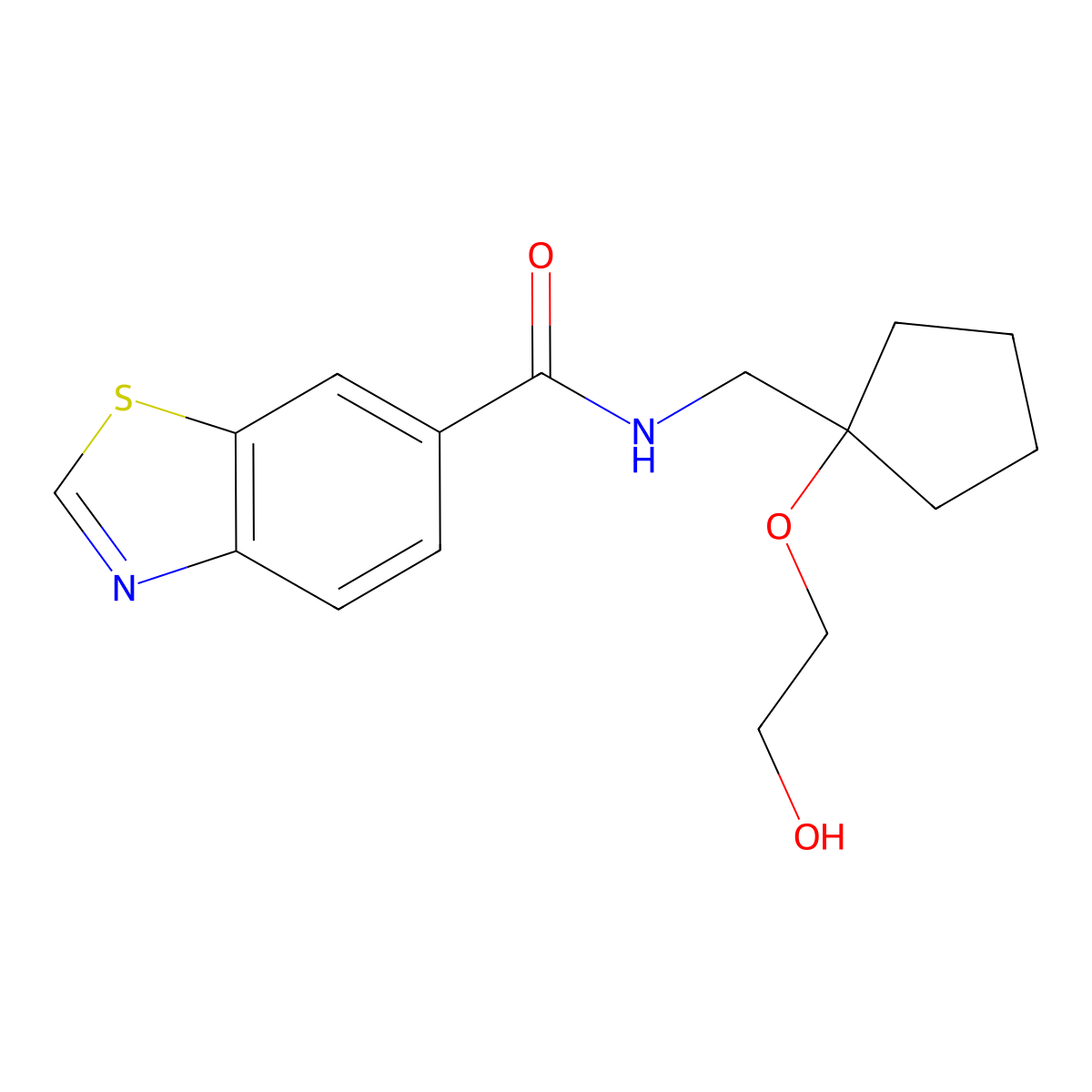 N-((1-(2-hydroxyethoxy)cyclopentyl)methyl)benzo[d]thiazole-6-carboxamide molecular structure, CAS 2195951-41-6