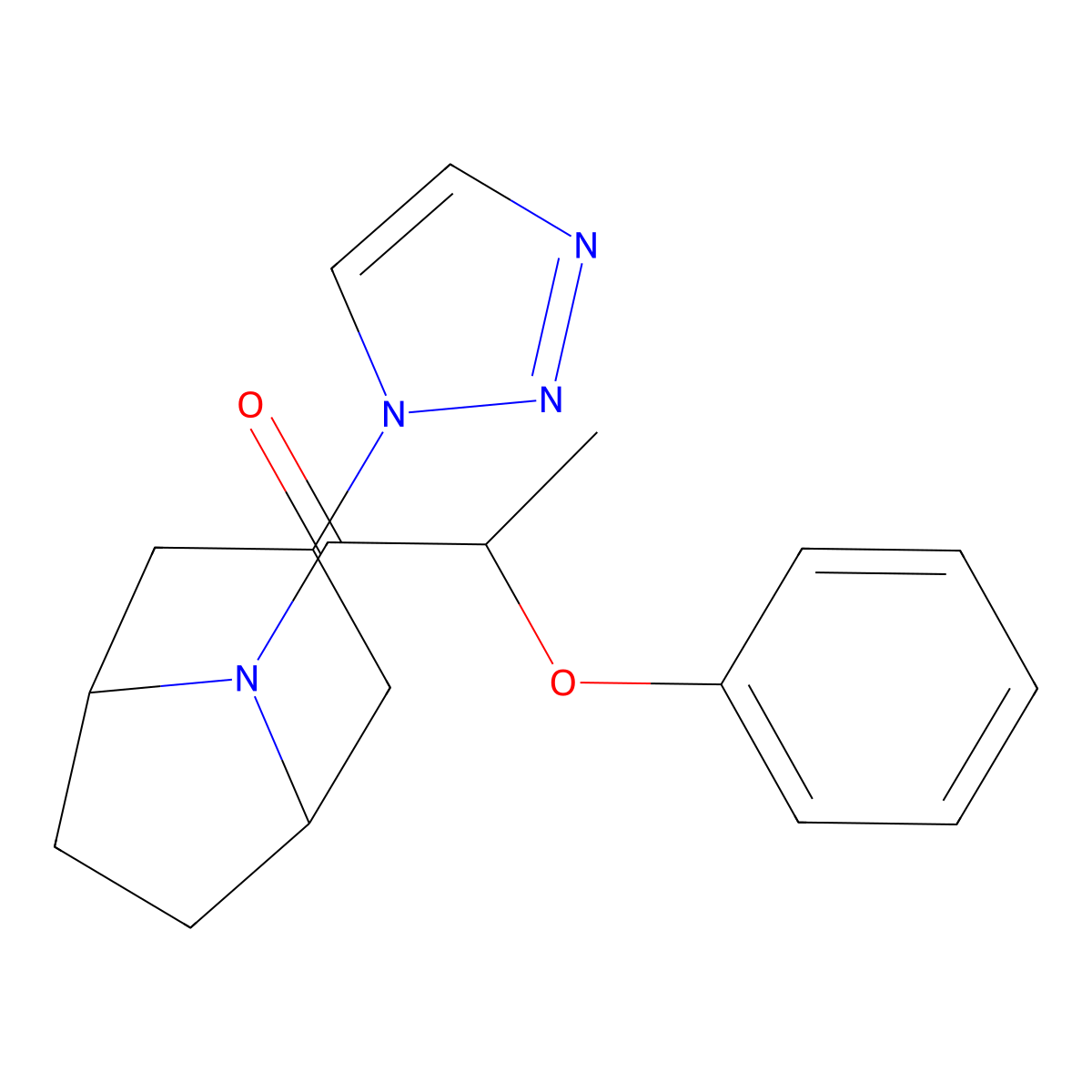 2-phenoxy-1-[3-(1H-1,2,3-triazol-1-yl)-8-azabicyclo[3.2.1]octan-8-yl]propan-1-one molecular structure, CAS 2195951-47-2
