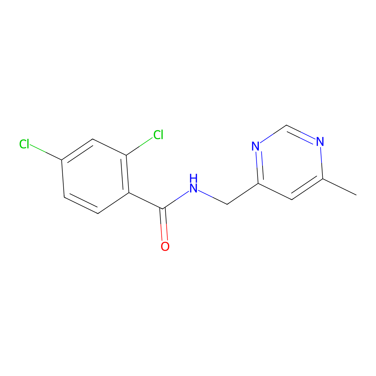 2,4-dichloro-N-[(6-methylpyrimidin-4-yl)methyl]benzamide molecular structure, CAS 2195951-52-9
