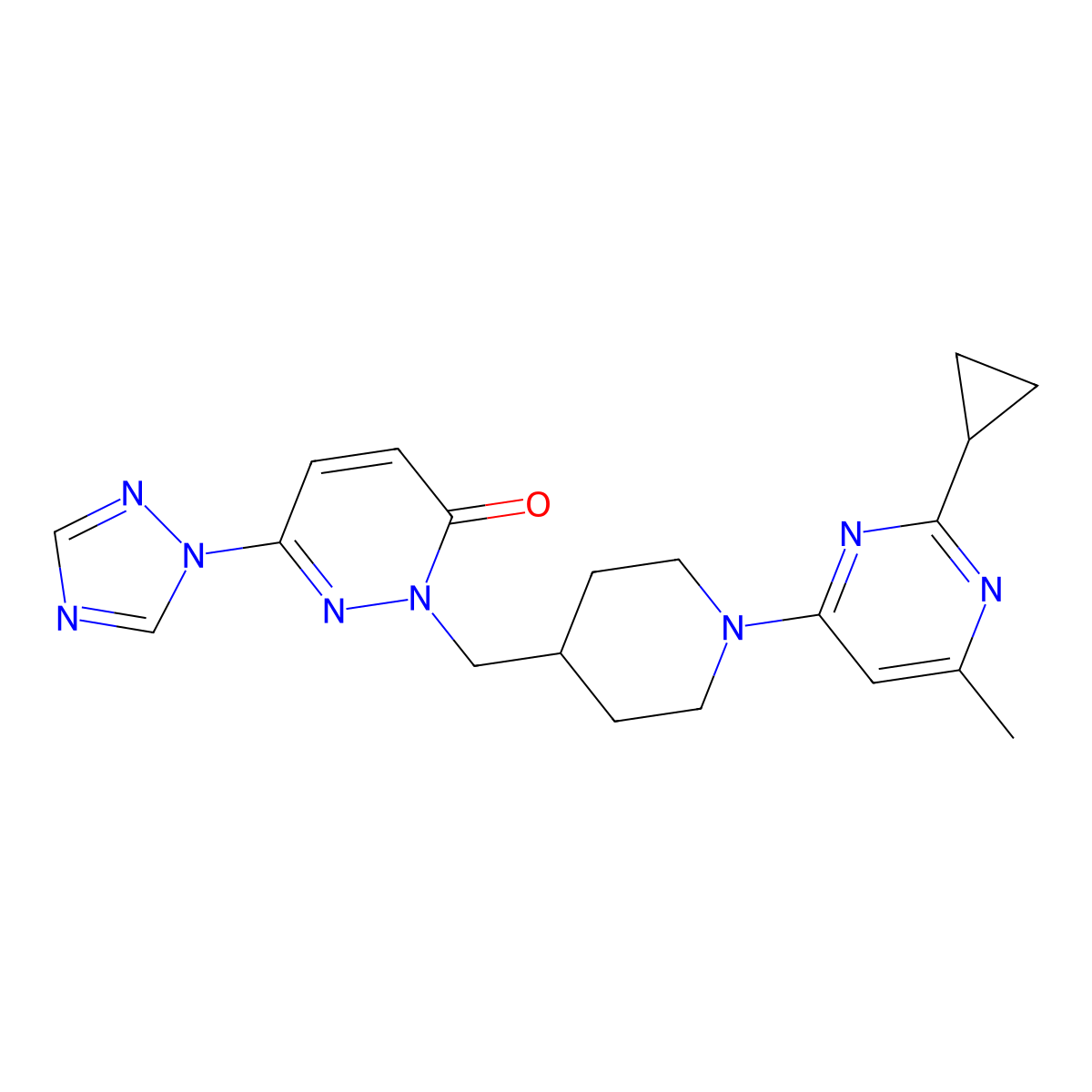 2-{[1-(2-cyclopropyl-6-methylpyrimidin-4-yl)piperidin-4-yl]methyl}-6-(1H-1,2,4-triazol-1-yl)-2,3-dihydropyridazin-3-one molecular structure, CAS 2195951-73-4
