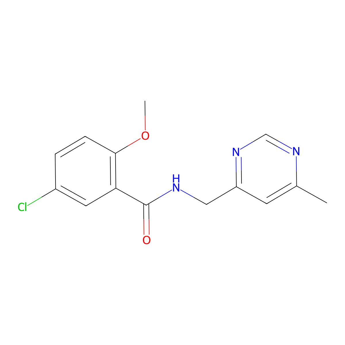 5-chloro-2-methoxy-N-[(6-methylpyrimidin-4-yl)methyl]benzamide molecular structure, CAS 2195951-98-3
