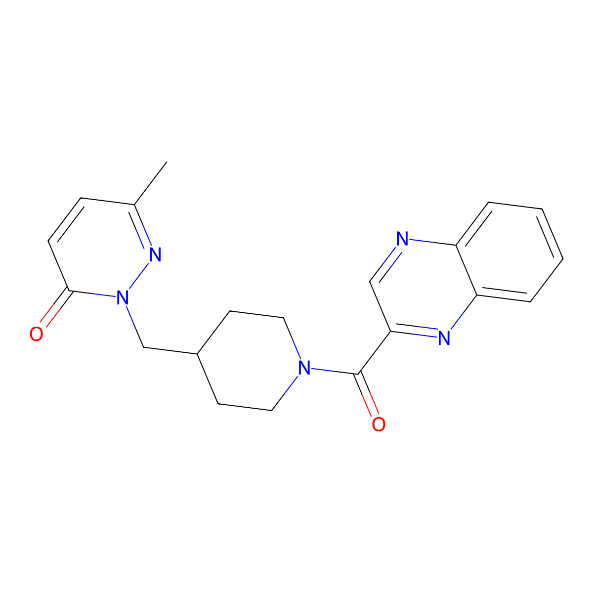 6-Methyl-2-{[1-(quinoxaline-2-carbonyl)piperidin-4-yl]methyl}-2,3-dihydropyridazin-3-one molecular structure, CAS 2195952-63-5