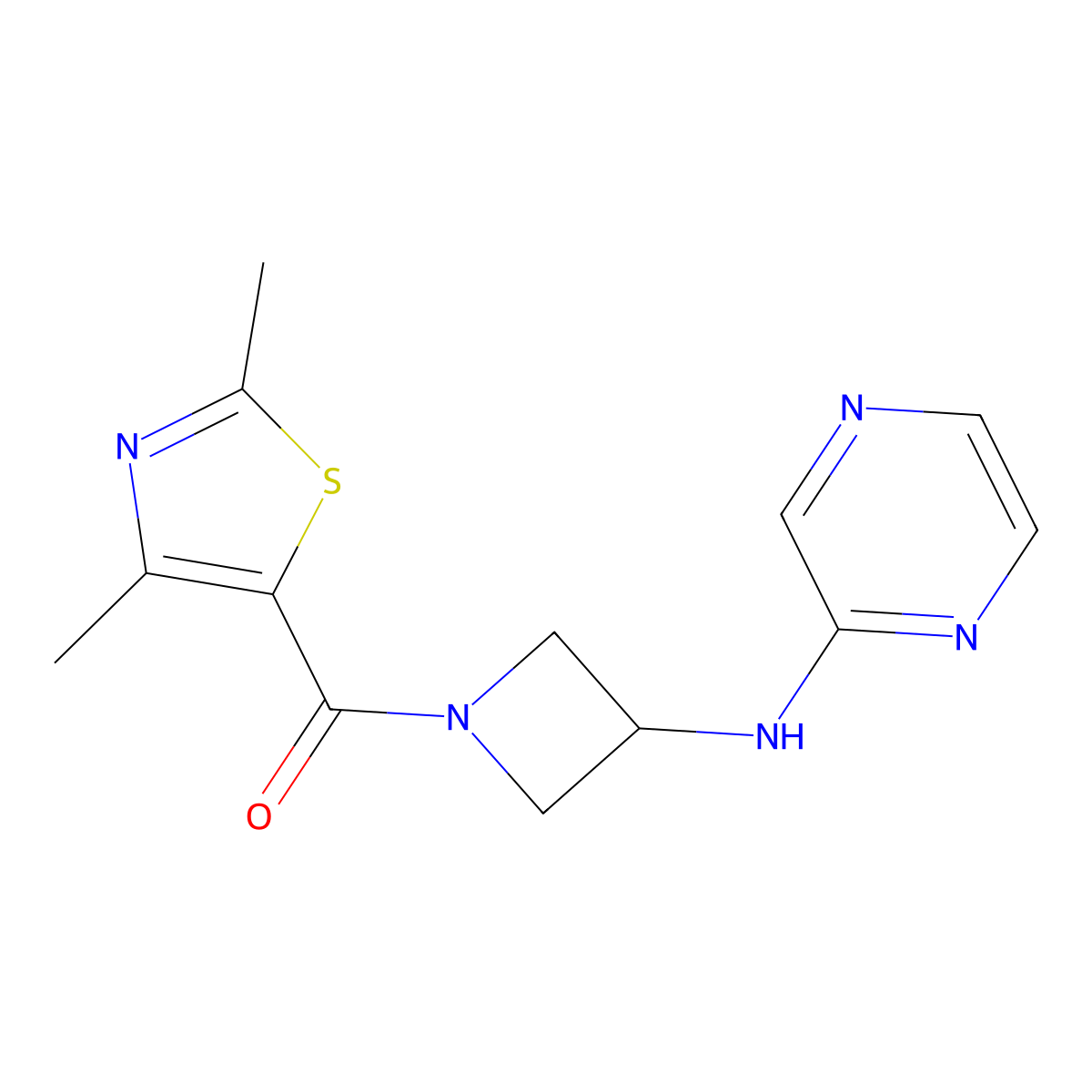 N-[1-(2,4-dimethyl-1,3-thiazole-5-carbonyl)azetidin-3-yl]pyrazin-2-amine molecular structure, CAS 2195952-76-0
