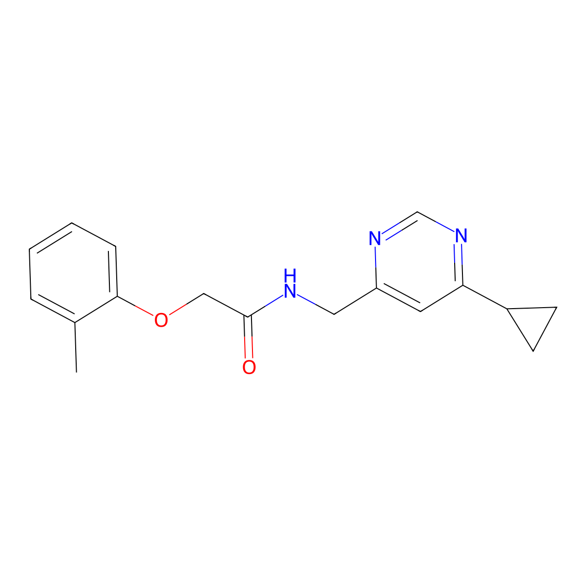 N-[(6-cyclopropylpyrimidin-4-yl)methyl]-2-(2-methylphenoxy)acetamide molecular structure, CAS 2195952-90-8