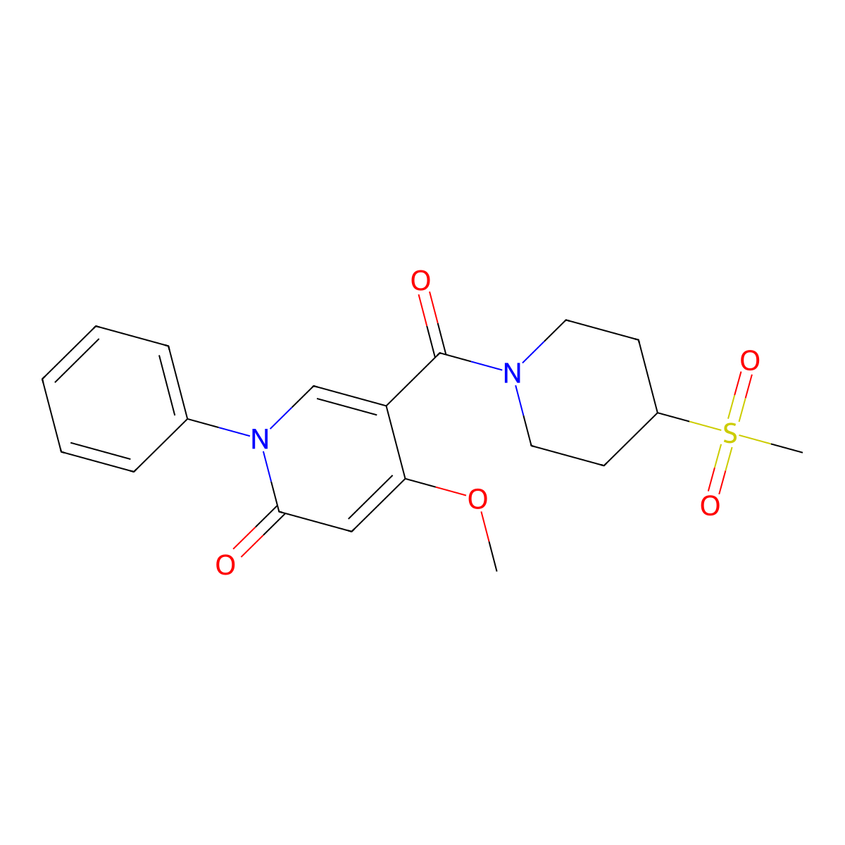 4-methoxy-5-(4-(methylsulfonyl)piperidine-1-carbonyl)-1-phenylpyridin-2(1H)-one molecular structure, CAS 2195953-32-1
