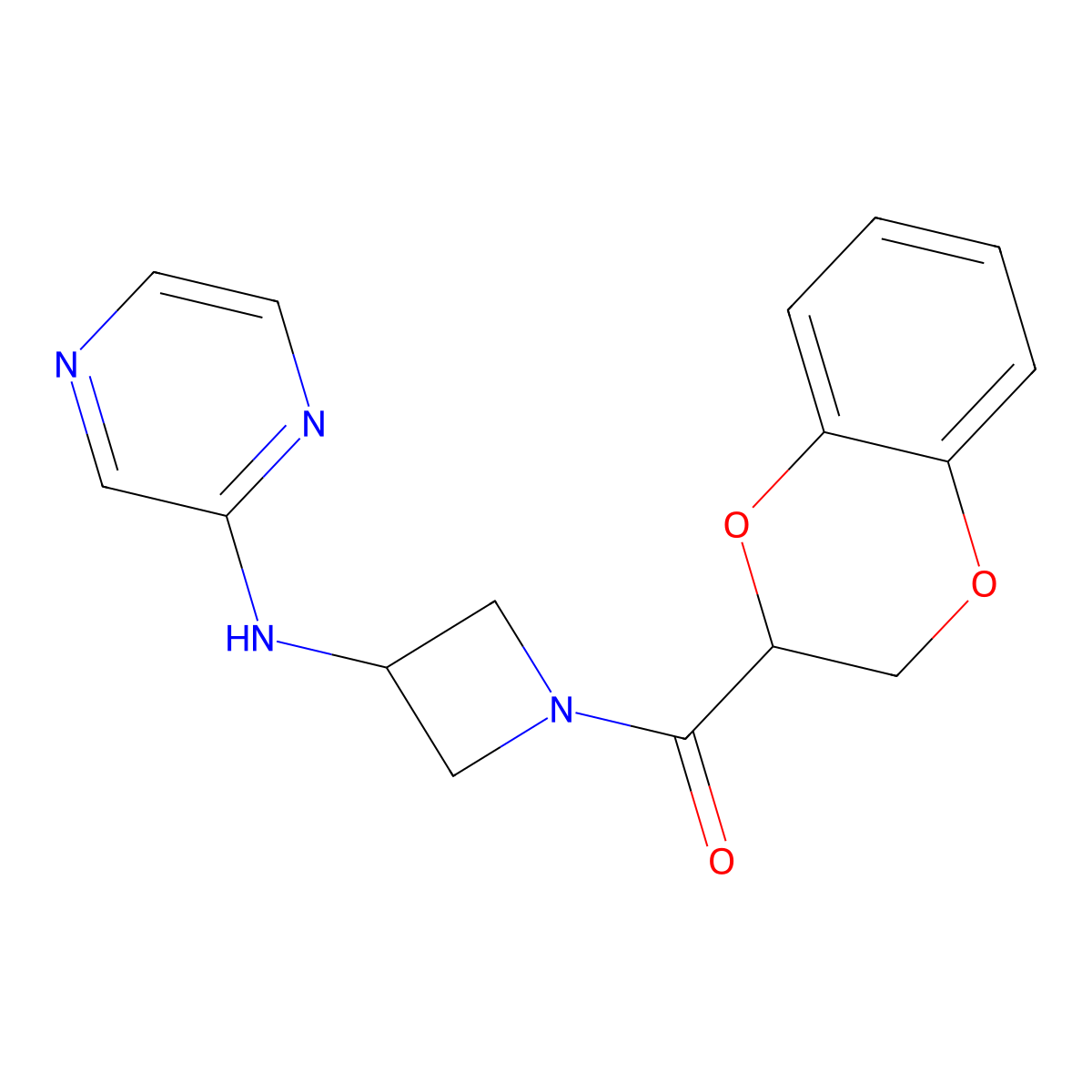 (2,3-Dihydrobenzo[b][1,4]dioxin-2-yl)(3-(pyrazin-2-ylamino)azetidin-1-yl)methanone molecular structure, CAS 2195953-76-3