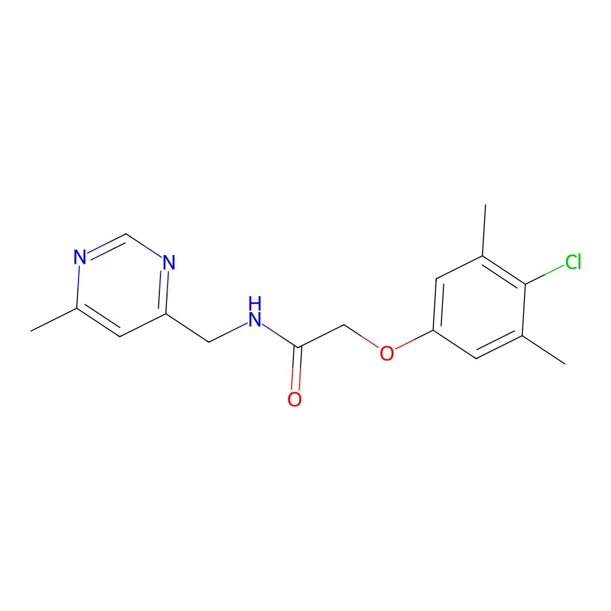 2-(4-chloro-3,5-dimethylphenoxy)-N-[(6-methylpyrimidin-4-yl)methyl]acetamide molecular structure, CAS 2195954-31-3