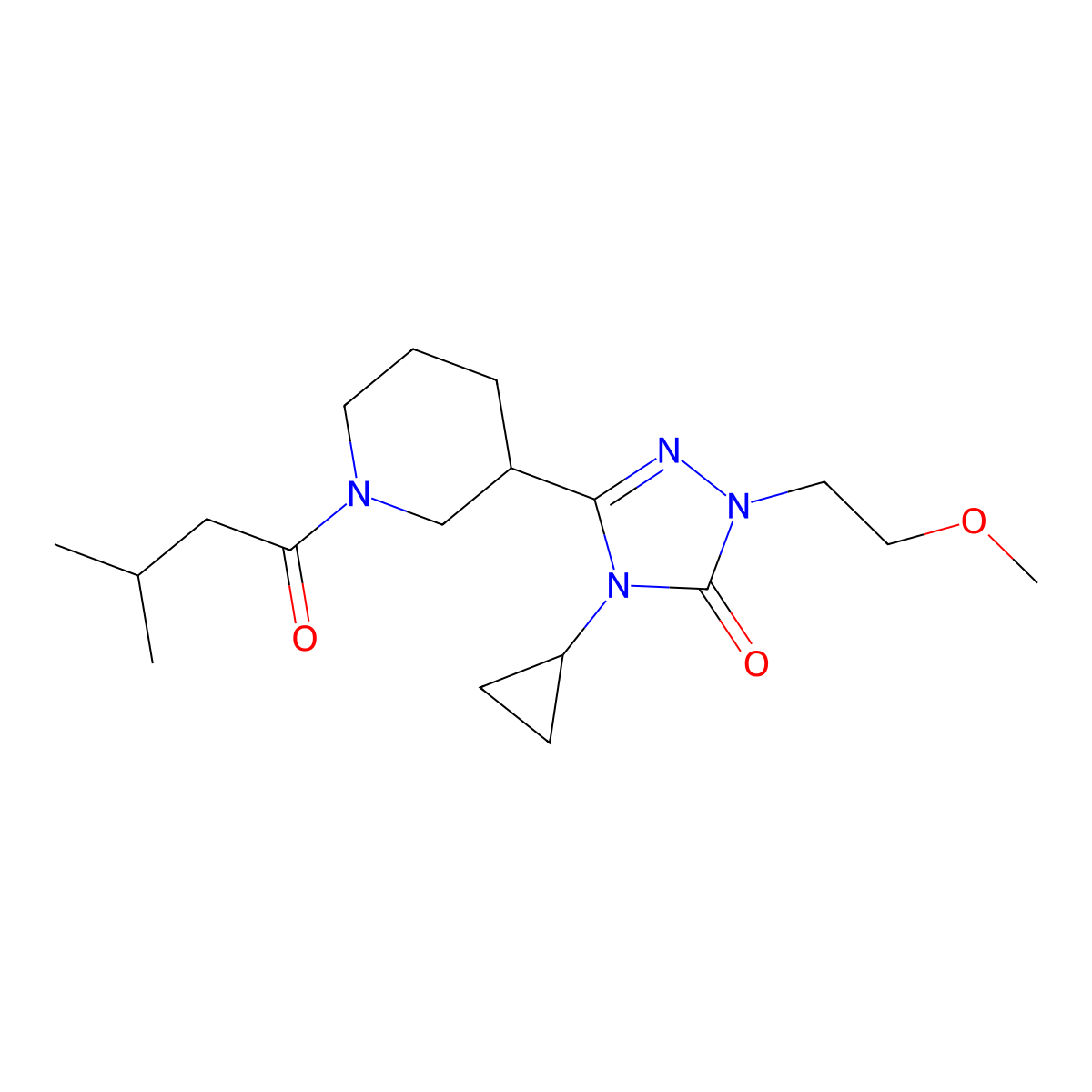 4-cyclopropyl-1-(2-methoxyethyl)-3-(1-(3-methylbutanoyl)piperidin-3-yl)-1H-1,2,4-triazol-5(4H)-one molecular structure, CAS 2195954-43-7