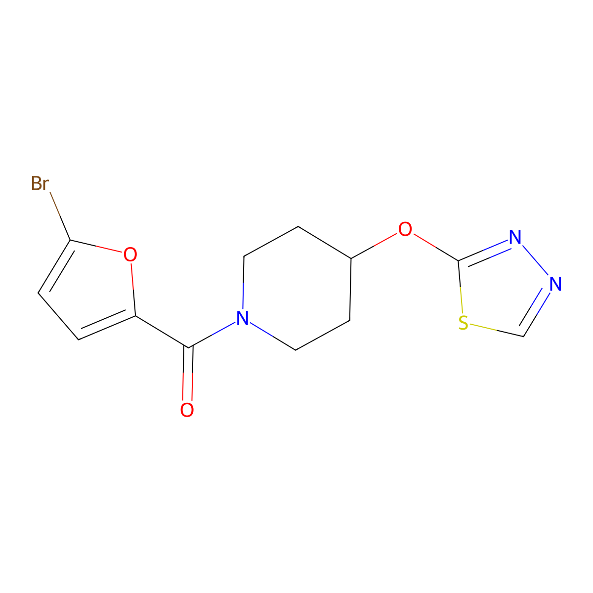 1-(5-Bromofuran-2-carbonyl)-4-(1,3,4-thiadiazol-2-yloxy)piperidine molecular structure, CAS 2195954-47-1