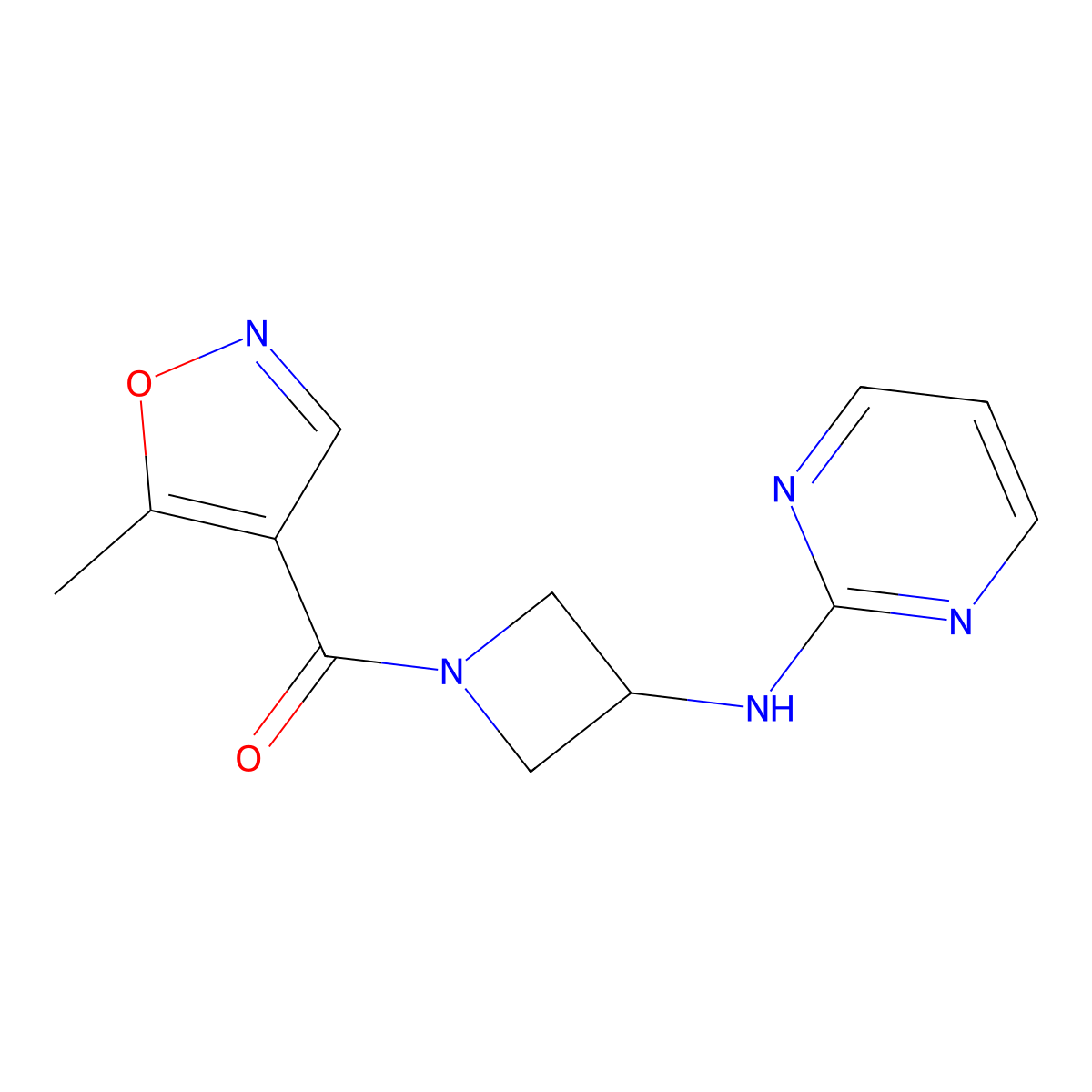 (5-Methylisoxazol-4-yl)(3-(pyrimidin-2-ylamino)azetidin-1-yl)methanone molecular structure, CAS 2195954-56-2