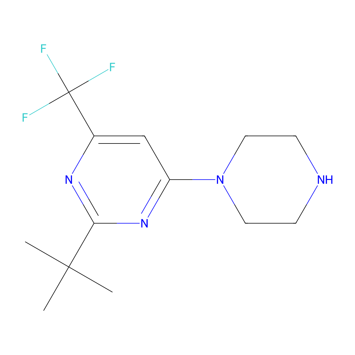 2-(tert-Butyl)-4-(piperazin-1-yl)-6-(trifluoromethyl)pyrimidine molecular structure, CAS 219599-99-2