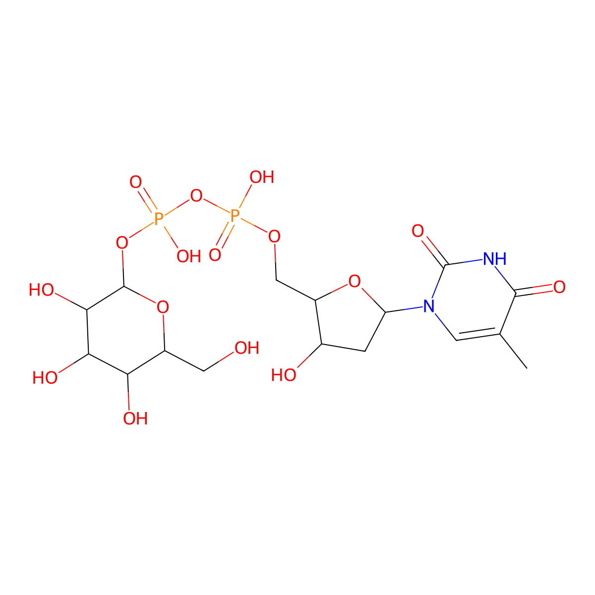 2'Deoxy-thymidine-5'-diphospho-alpha-D-glucose molecular structure, CAS 2196-62-5