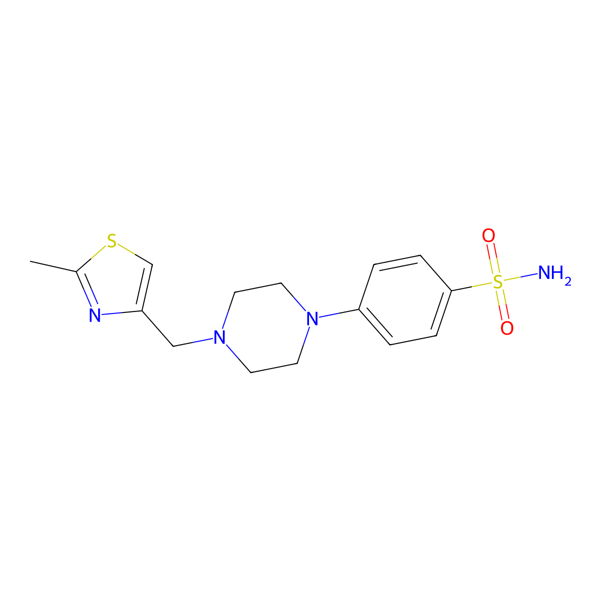 4-{4-[(2-Methyl-1,3-thiazol-4-yl)methyl]piperazin-1-yl}benzene-1-sulfonamide molecular structure, CAS 2196095-67-5