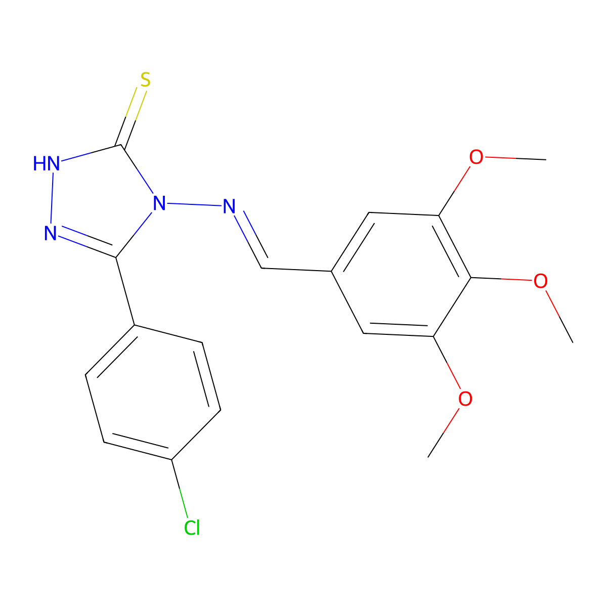5-(4-chlorophenyl)-4-[(3,4,5-trimethoxybenzylidene)amino]-4H-1,2,4-triazole-3-thiol molecular structure, CAS 219612-55-2