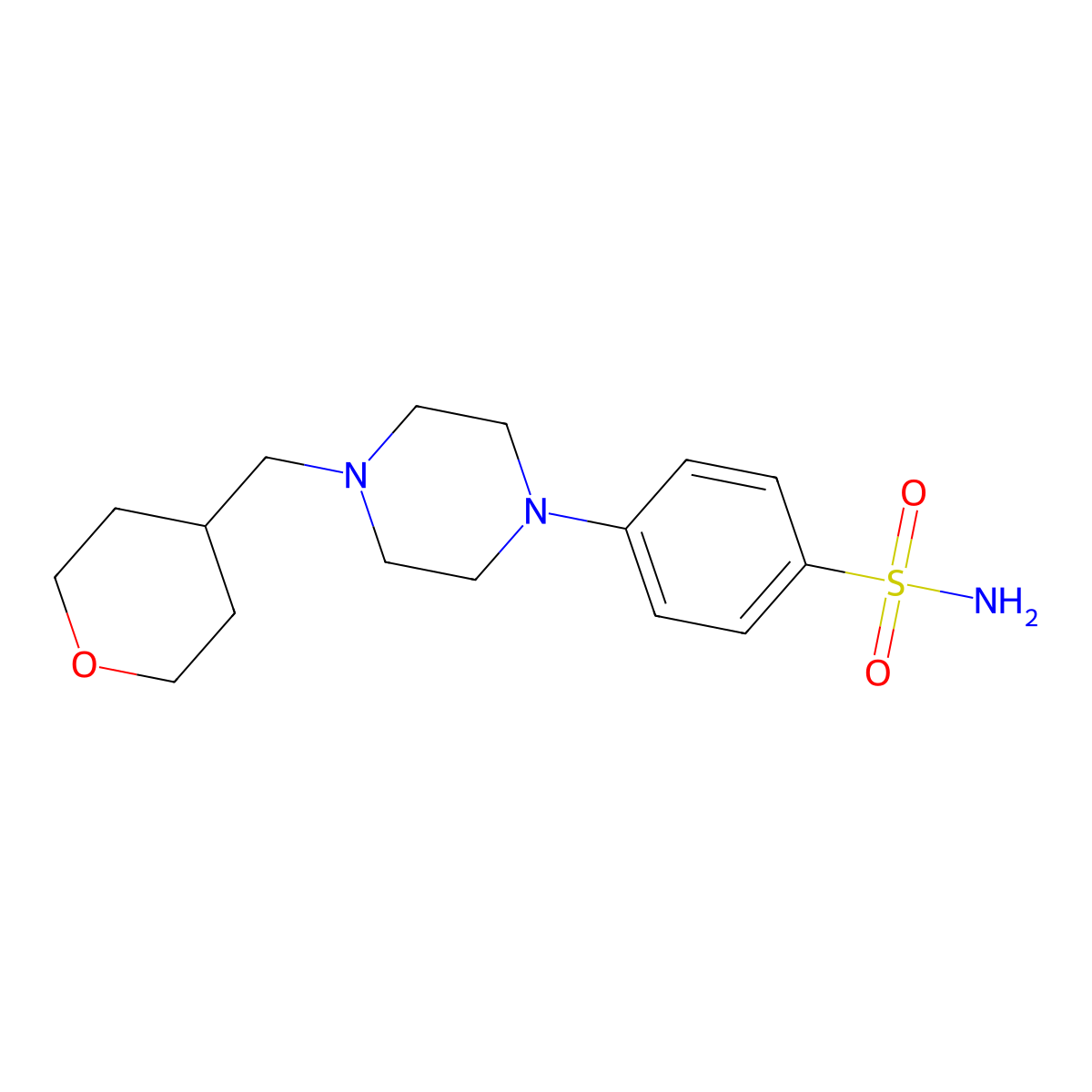 4-{4-[(Oxan-4-yl)methyl]piperazin-1-yl}benzene-1-sulfonamide molecular structure, CAS 2196149-19-4