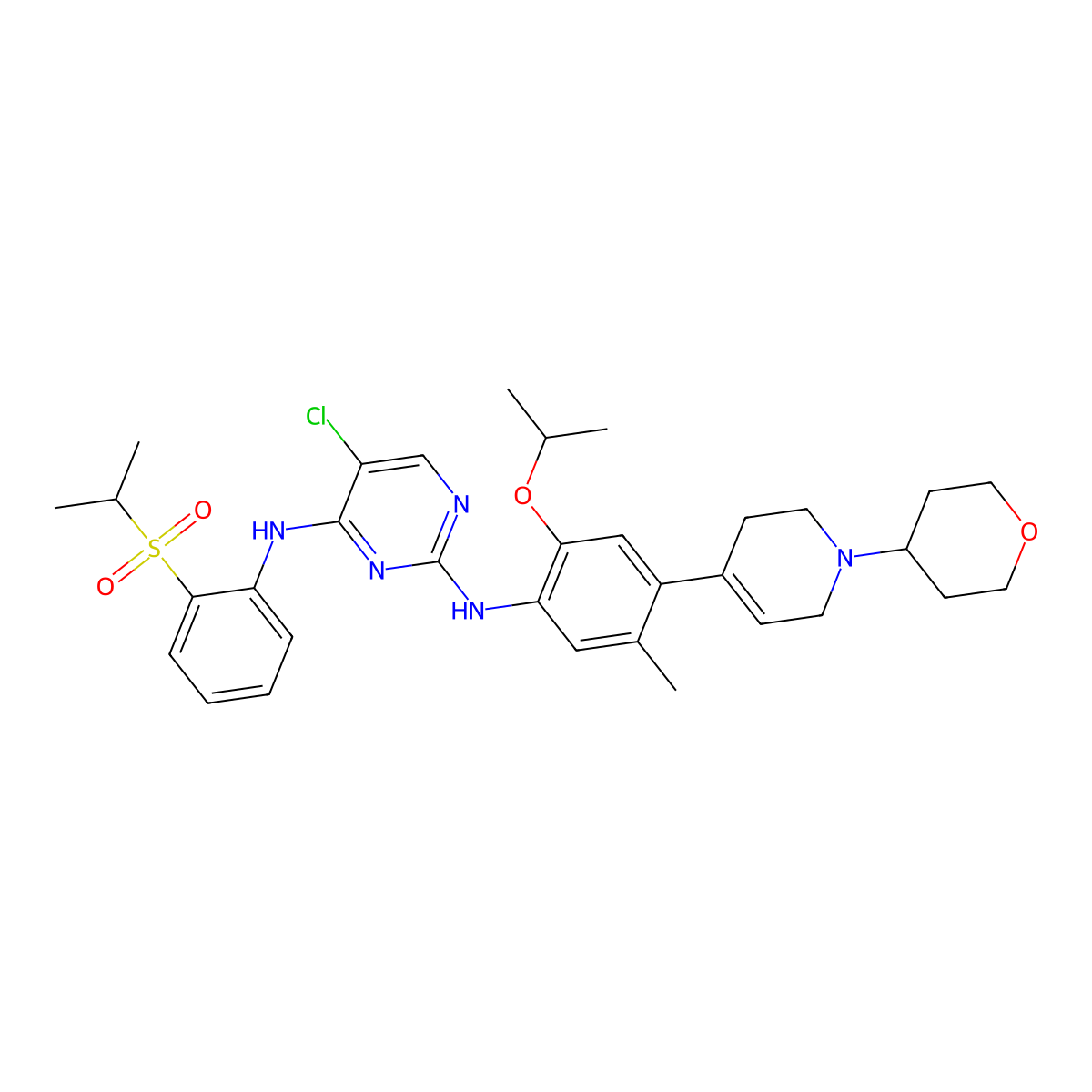 5-Chloro-N2-(2-isopropoxy-5-methyl-4-(1-(tetrahydro-2H-pyran-4-yl)-1,2,3,6-tetrahydropyridin-4-yl)phenyl)-N4-(2-(isopropylsulfonyl)phenyl)pyrimidine-2,4-diamine molecular structure, CAS 2196186-84-0