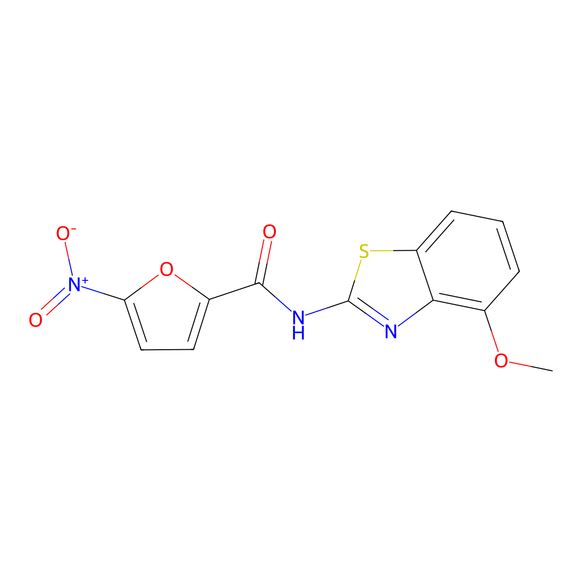 2-Furancarboxamide, N-(4-methoxy-2-benzothiazolyl)-5-nitro- molecular structure, CAS 219619-15-5