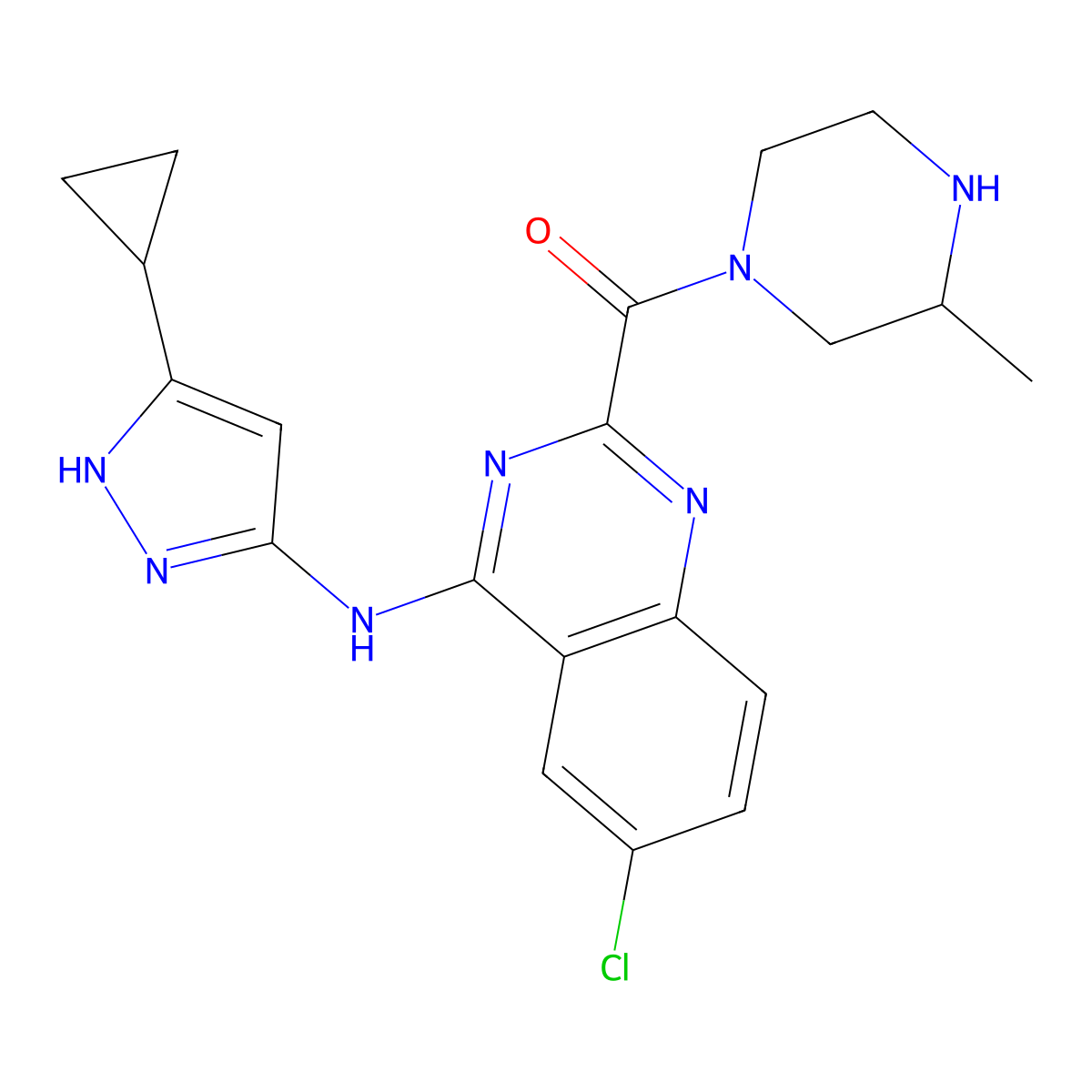 [6-chloro-4-[(5-cyclopropyl-1H-pyrazol-3-yl)amino]quinazolin-2-yl]-[(3R)-3-methylpiperazin-1-yl]methanone molecular structure, CAS 2196199-00-3