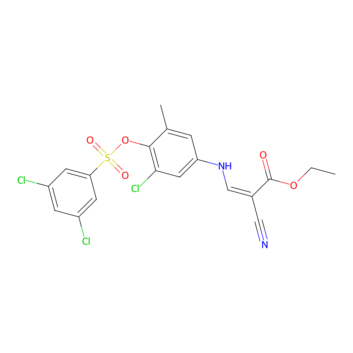 Ethyl 3-[[3-chloro-4-[[(3,5-dichlorophenyl)sulfonyl]oxy]-5-methylphenyl]amino]-2-cyano-2-propenoate molecular structure, CAS 219620-23-2