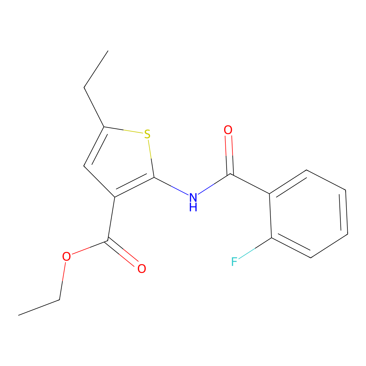 Ethyl 5-ethyl-2-[(2-fluorobenzoyl)amino]thiophene-3-carboxylate molecular structure, CAS 219620-42-5