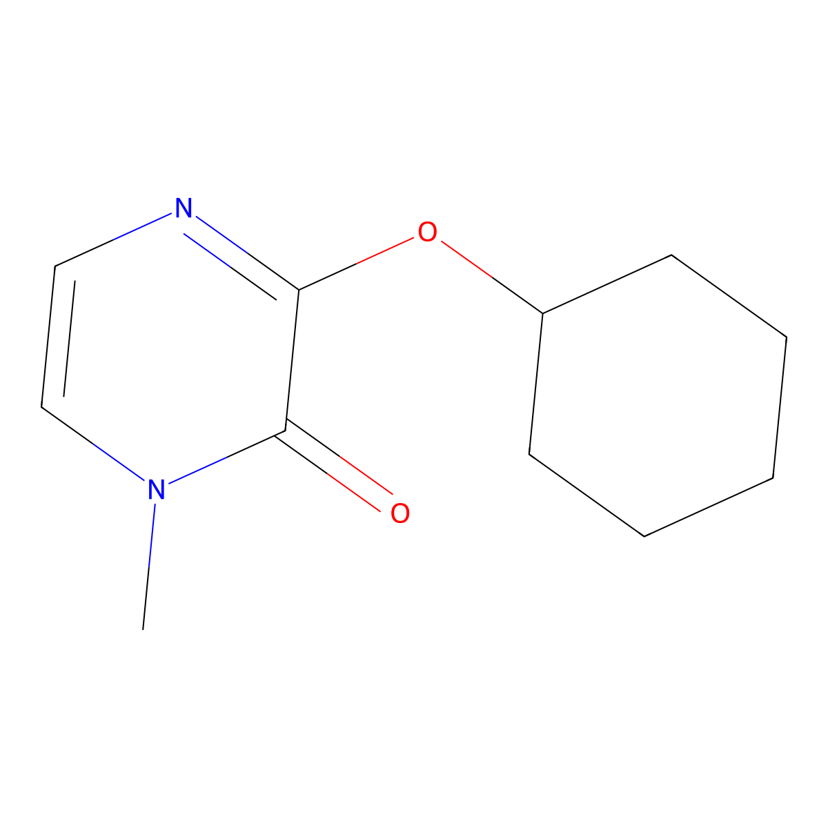 3-(Cyclohexyloxy)-1-methyl-1,2-dihydropyrazin-2-one molecular structure, CAS 2196211-82-0